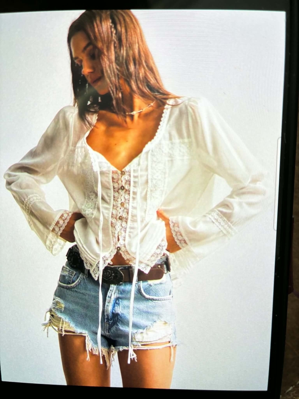 Boho White Lace-Trim Peasant Blouse - Women Tops